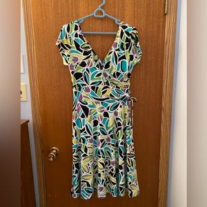 Mock Wrap Bright Floral Midi Dress